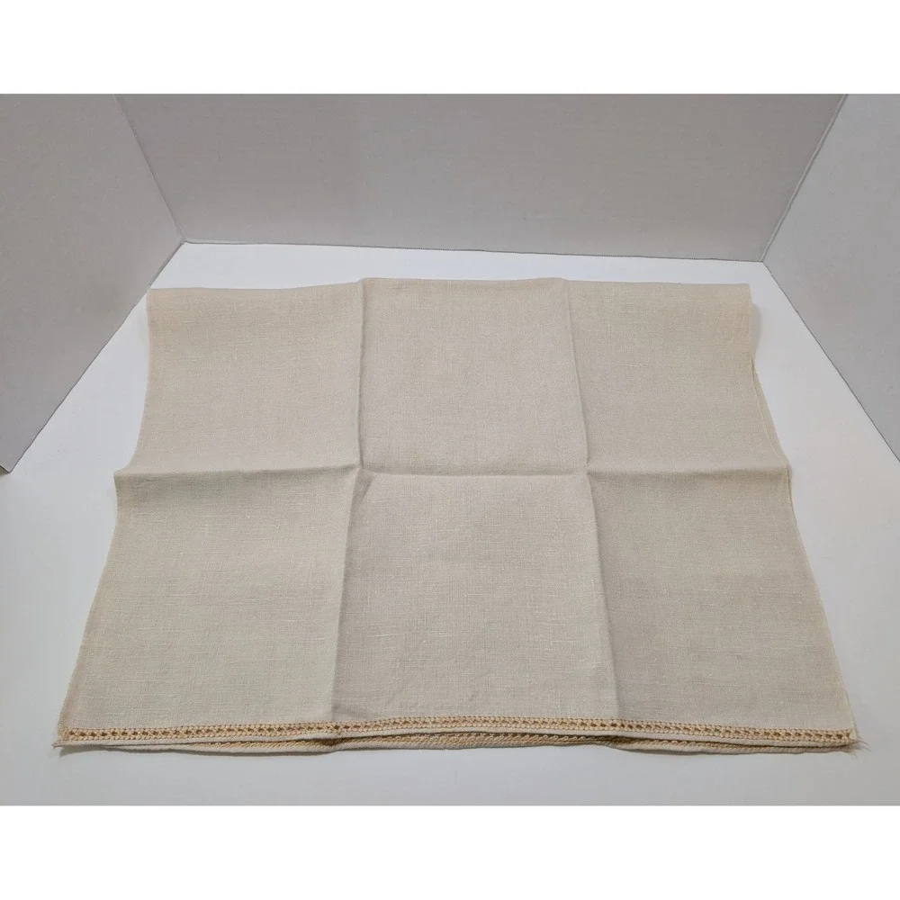 Vtg Linen Hand Towel Cross Stitch Embroidery Yellow Brown Geometric 25x16 MCM